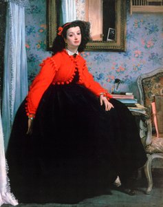Portret van Mlle L L, jongedame in een rood jasje, 1864 door James Jacques Joseph Tissot