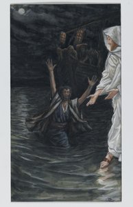 Sint Petrus loopt op de zee door James Jacques Joseph Tissot