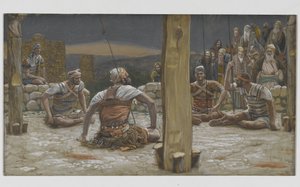 De Vier Wachten Zaten en Keken naar Hem, illustratie uit Het Leven van Onze Heer Jezus Christus, 1886-94 door James Jacques Joseph Tissot
