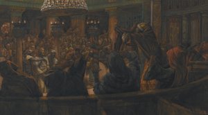 De Gescheurde Mantel - Jezus Veroordeeld tot de Dood door de Joden, illustratie uit Het Leven van Onze Heer Jezus Christus, 1886-94 door James Jacques Joseph Tissot