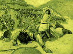David hakt het hoofd van Goliath af door J James Tissot - Bijbel door James Jacques Joseph after Tissot