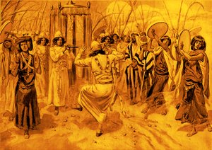 David danst voor de ark door Tissot - Bijbel