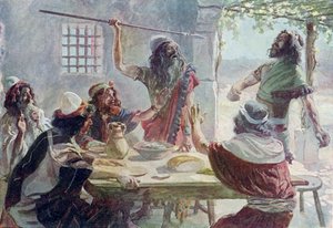 Saul werpt een speer naar Jonathan - Bijbel door James Jacques Joseph after Tissot