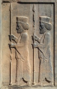 Een gebeeldhouwd reliëf in Persepolis. Darius I begon met de bouw van zijn ceremoniële hoofdstad door James L Stanfield