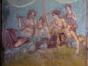 Fresco van Romeinse bovenklasse die geniet van het leven, ontdekt in Pompeii. Pompeii, Italië door James L Stanfield