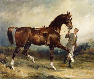 Paard en stalknecht in een landschap