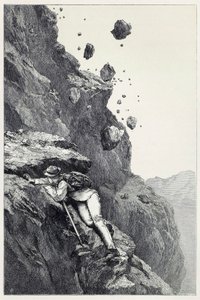Een kanonnade op de Matterhorn, uit Scrambles amongst the Alps in the years 1860 - 69, uitgegeven 1871 door James Mahoney