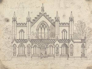 Voorbereidende tekening voor Ontwerp 14, Plaat 11 voor Een verzameling ontwerpen voor landelijke toevluchtsoorden door James Malton