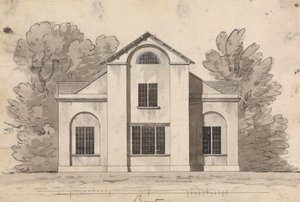 Voorbereidende tekening voor Ontwerp 1, Plaat 1 van Een Verzameling Ontwerpen voor Landelijke Toevluchtsoorden door James Malton
