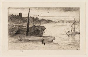Chelsea Brug en Kerk door James Abbott McNeill Whistler