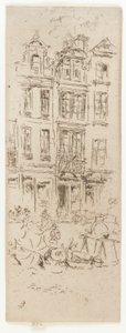 Bloemenmarkt, Brussel door James Abbott McNeill Whistler