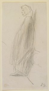 Profielschets van een oude vrouw die staat door James Abbott McNeill Whistler