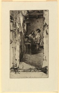 Voddenrapers, Quartier Mouffetard, Parijs door James Abbott McNeill Whistler
