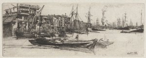 Thames Magazijn, uit de Thames Set (Een Serie van Zestien Etsen van Scènes aan de Theems en Andere Onderwerpen) door James Abbott McNeill Whistler