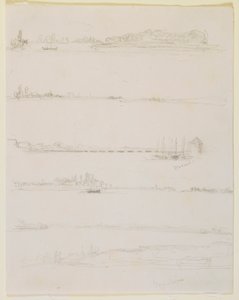 De Rijn, nabij Worms en Oppeheim door James Abbott McNeill Whistler