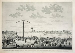 Uitzicht op de Oevers van de Ganges met voorstelling van de Churruck Poojah door James Moffat