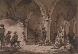 Middeleeuwse Figuren in een Crypte door James Pattison Cockburn