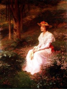 Elegante Dame Zittend in het Bos door James R. Lee