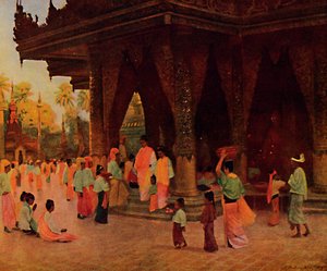 Aanbidders bij een heiligdom van Gautama, 1913 door James Raeburn Middleton