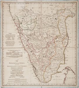 Het Schiereiland van India van de Kistnah Rivier tot Kaap Comorin door James Rennell
