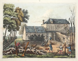 Kasteel van Hougoumont: toont de doden die worden begraven na de slag door James Rouse