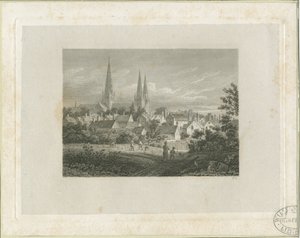 Lichfield Cathedral - Noord Noord West uitzicht (veraf): gravure, nd [c 1816]