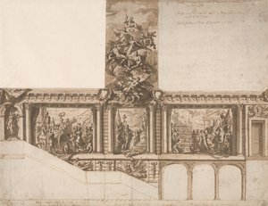 Ontwerp voor plafond muren en trap door James Thornhill