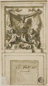 Ontwerp voor de bovenmantel van een schoorsteenmantel met buste van Pompilius Numa