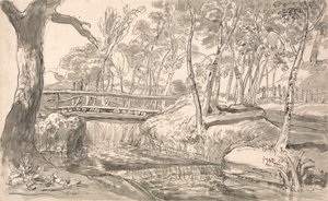 Rivierlandschap met een Waterval door James Ward