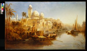 Vaartuigen afgemeerd bij de Trappen van een Moors Paleis, 1875