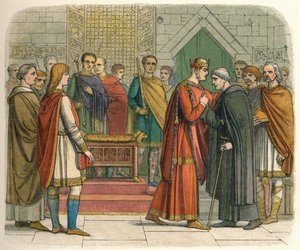 De koning brengt een bezoek aan de Engelse leiders, ca. 1066