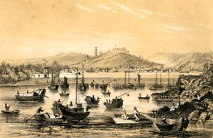 Ningbo, een van de vijf havens die door het laatste verdrag zijn opengesteld voor Britse handel, China, 1847
