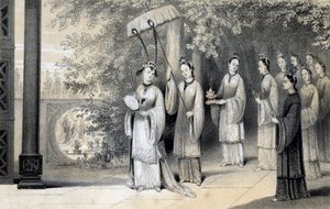 De keizerin en haar gevolg op weg naar de tempel vanuit het moerbeibos, 1847 door James William Giles