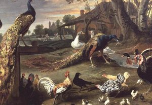 Pauw en andere vogels in een landschap door Jan Victors