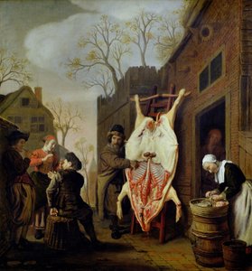 De slagerij (olieverf op doek) door Jan (1620-76) Victors