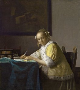 Een dame die schrijft door Johannes Vermeer