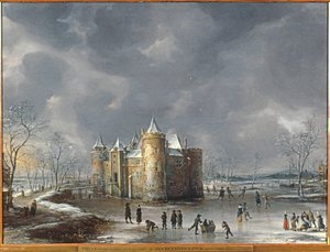 Het kasteel van Muiden in de winter door Jan Abrahamsz. Beerstraten