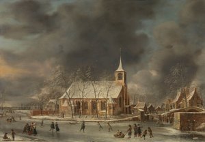Gezicht op de Kerk van Sloten in de Winter door Jan Abrahamsz. Beerstraten