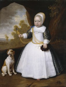 Portret van een jongen met een hond door Jan Albertsz Rootius