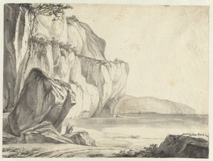 Kustgezicht met uit het water oprijzende rotsen door Jan Asselijn (attributed to)