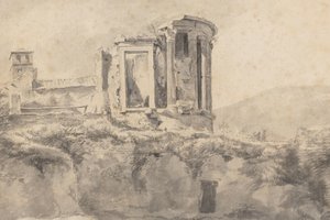 Gezicht op de Tempel van Vesta in Tivoli door Jan Asselijn (possibly)