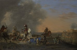 Cavalerieaanval bij zonsondergang door Jan Asselijn