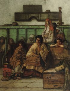 De vrouwenbank in de synagoge van Praag, 1855