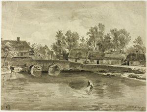Man Vist in Rivier Nabij Dorp door Jan Baptiste de Jonghe