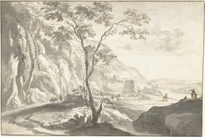 Bergachtig landschap met figuren door Jan Both (possibly)