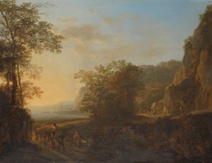 Italiaans landschap met uitzicht op een haven door Jan Both
