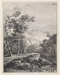 Landschap met vrouw rijdend op een muilezel langs de Aqua Negro tussen Bologna en Florence door Jan Both
