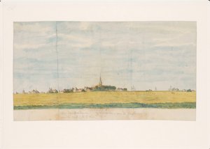 Het dorp Overdiem bij Amsterdam aan de Zuiderzee, van de landzijde te zien door Jan Brandes