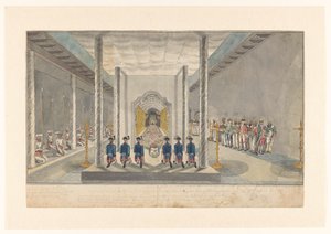 VOC-delegatie bij een audiëntie met de koning van Kandy, Sri Rajadi Raja Sinha door Jan Brandes