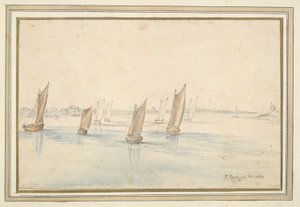 Boten Zeilen op een Rivier, Een Landhuis in de Verte